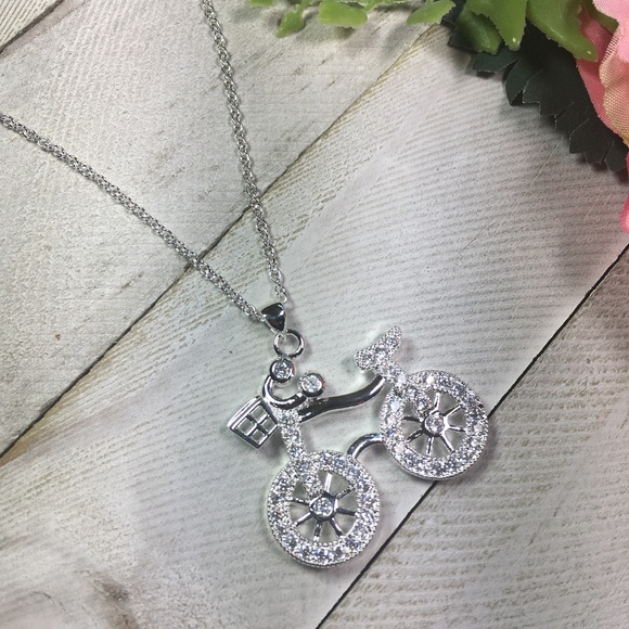 Silver Crystal Bike Pendants Necklace - Picture 3 of 7